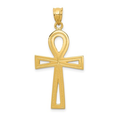 Black Bow Jewelry 14k Yellow or White Gold Polished Ankh Cross Pendant, 19 x 39mm