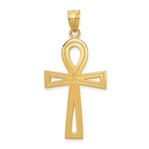 Black Bow Jewelry 14k Yellow or White Gold Polished Ankh Cross Pendant, 19 x 39mm - 1 of 4