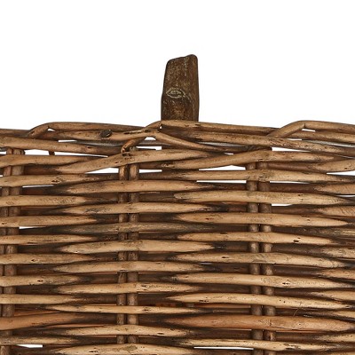 Rustic Faux Wood Floor Lamp with Wicker Shade
