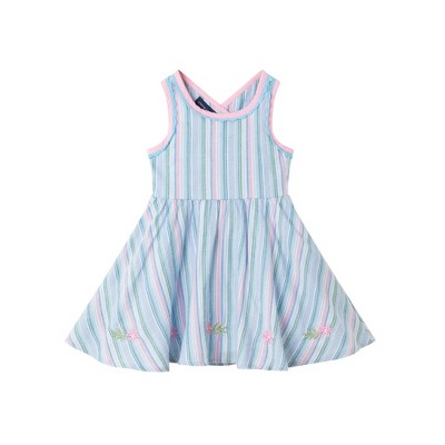 Andy & Evan  Toddler  Blue Striped Woven Dress w/Floral Hem