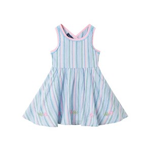 Andy & Evan  Toddler  Blue Striped Woven Dress w/Floral Hem - 1 of 3