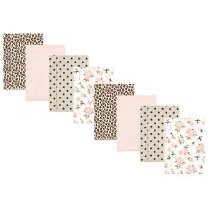 Hudson Baby Girls Cotton Poly Flannel Burp Cloths 8-Pack, Neutral Pink Floral, One Size - 1 of 4