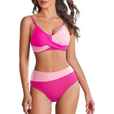 AI'MAGE Women's High Waisted Bikini Set 2025 Tummy Control Swimsuits Two Piece Swim Suit Color Block Bathing Suits