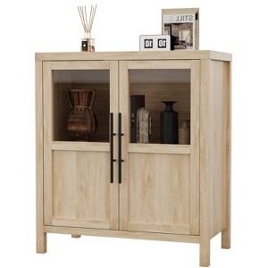 29" Large Buffet Sideboard Cabinet with 2 Glass Doors and Shelves, Farmhouse Storage Cabinet for Kitchen Dining Room, Living Room - 1 of 4