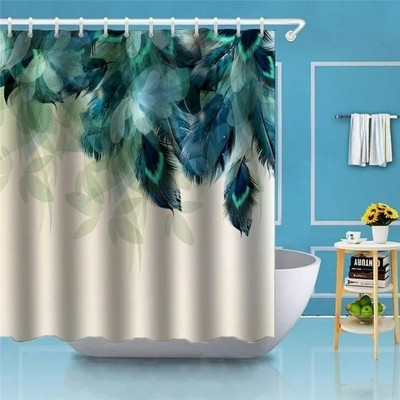 LunaLulinlk Peacock Feather Shower Curtain Fabric Bathroom Curtain with 12 Hooks
