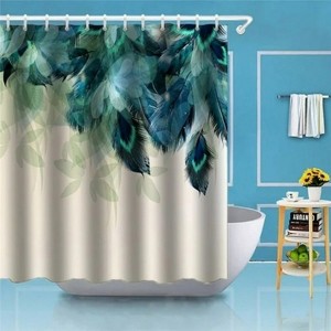 LunaLulinlk Peacock Feather Shower Curtain Fabric Bathroom Curtain with 12 Hooks - 1 of 4