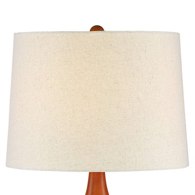 Ivory Ceramic and Wood Mid-Century Table Lamp with Drum Shade