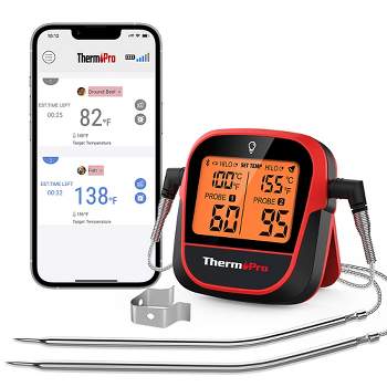 Thermopro Tp827bw Remote Meat Thermometer With Long Wireless Range And Dual  Stainless Steel Probes For Grilling Smoker Bbq Thermometer In Red : Target