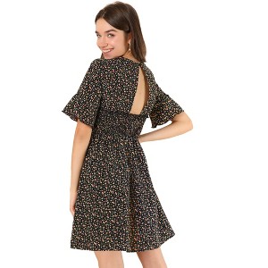 Allegra K Women's Summer Backless Smocked Waist Bell Short Sleeve Floral Dress - 1 of 4