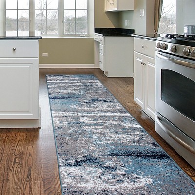 Bohemian Blue Abstract 26'' Easy-Care Polypropylene Rug