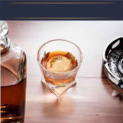Clear Crystal Whiskey Glass Set with Ice Ball Molds