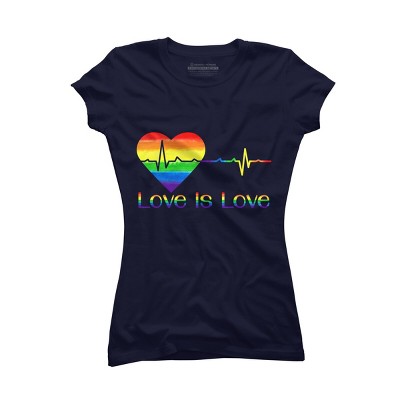 Adult Design By Humans Pride Love is Love Heartbeat By WinterJJ T-Shirt