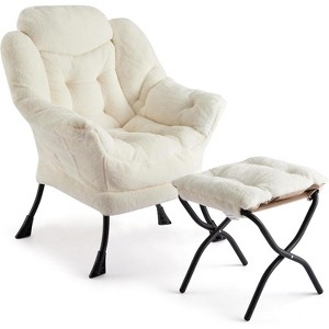 Lazy Chair with Ottoman, Lounge Accent Chair, Folding Footrest,Reading Armchair with Side Pocket for Living Room, Bedroom, Dorm & Office - 1 of 4