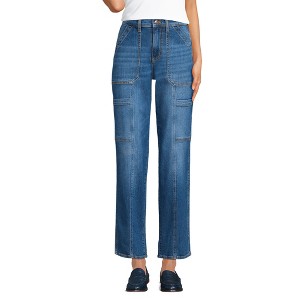 Lands' End Women's Denim High Rise Utility Cargo Ankle Jeans - 1 of 4