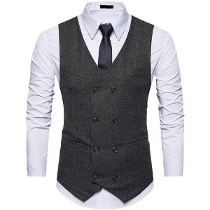 Lars Amadeus Men's Double Breasted Slim Fit Prom Sleeveless Waistcoat Suit Vest - 1 of 4