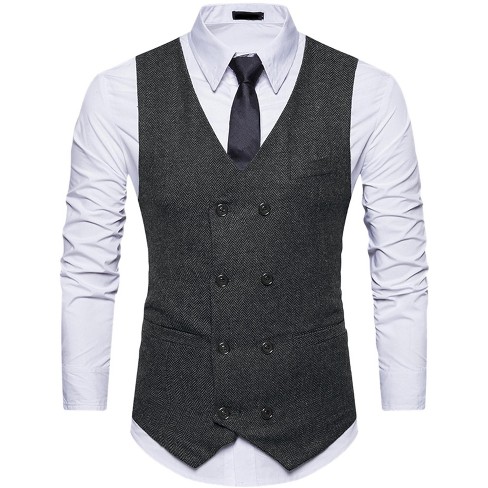 Lars Amadeus Men s Double Breasted Slim Fit Prom Sleeveless Waistcoat Suit Vest Black Large Target