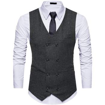 Lars Amadeus Men's Double Breasted Slim Fit Prom Sleeveless Waistcoat Suit Vest