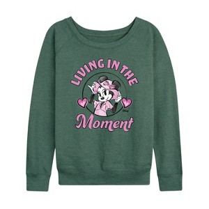 Women's - Disney - Living In The Moment Lightweight French Terry Wide Neck Long Sleeve Shirt - 1 of 4
