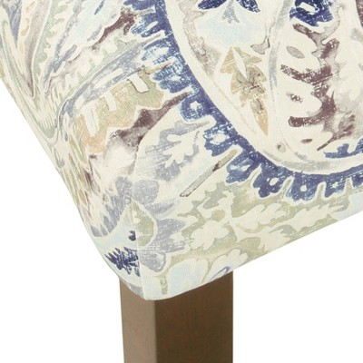 Set of 2 Blue Velvet Paisley Parsons Side Chairs with Wood Legs