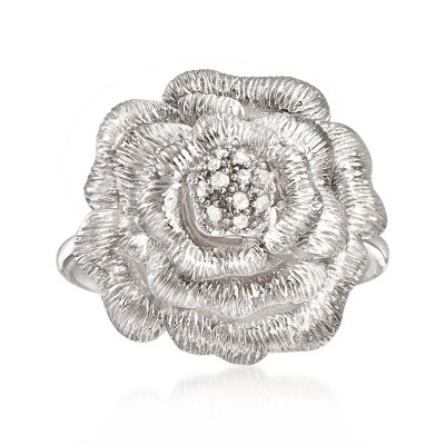 Ross-Simons Sterling Silver Rose Ring With Diamond Accents