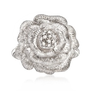 Ross-Simons Sterling Silver Rose Ring With Diamond Accents - 1 of 4