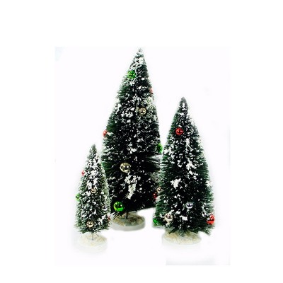 Ganz Set of 3 Green and White Miniature Christmas Tree Flocked Tabletop Decor 18"