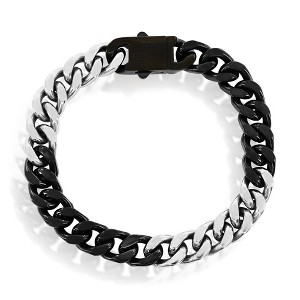 Metallo Stainless Steel 10mm Cuban Link Bracelet - Black & Silver - Black - 8.5 Inch - 1 of 3