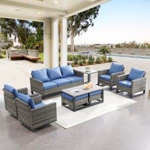 POCASSY 9PCS Patio Furniture Set with Swivel Chair, Outdoor Sofa Couch Set with 4 Chairs, Luxury Outdoor Conversation Set with Comfort Thick Cushion - 1 of 4
