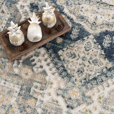 Brend Blue and Beige Medallion Polypropylene Area Rug