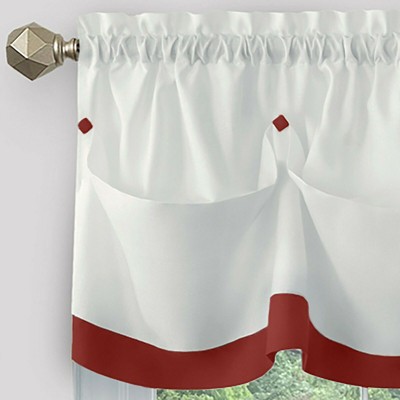 Farmhouse Red and White Polyester Kitchen Curtain Set