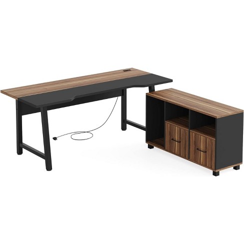 Tribesigns Large Office Executive Desk With File Cabinet, L-shaped ...