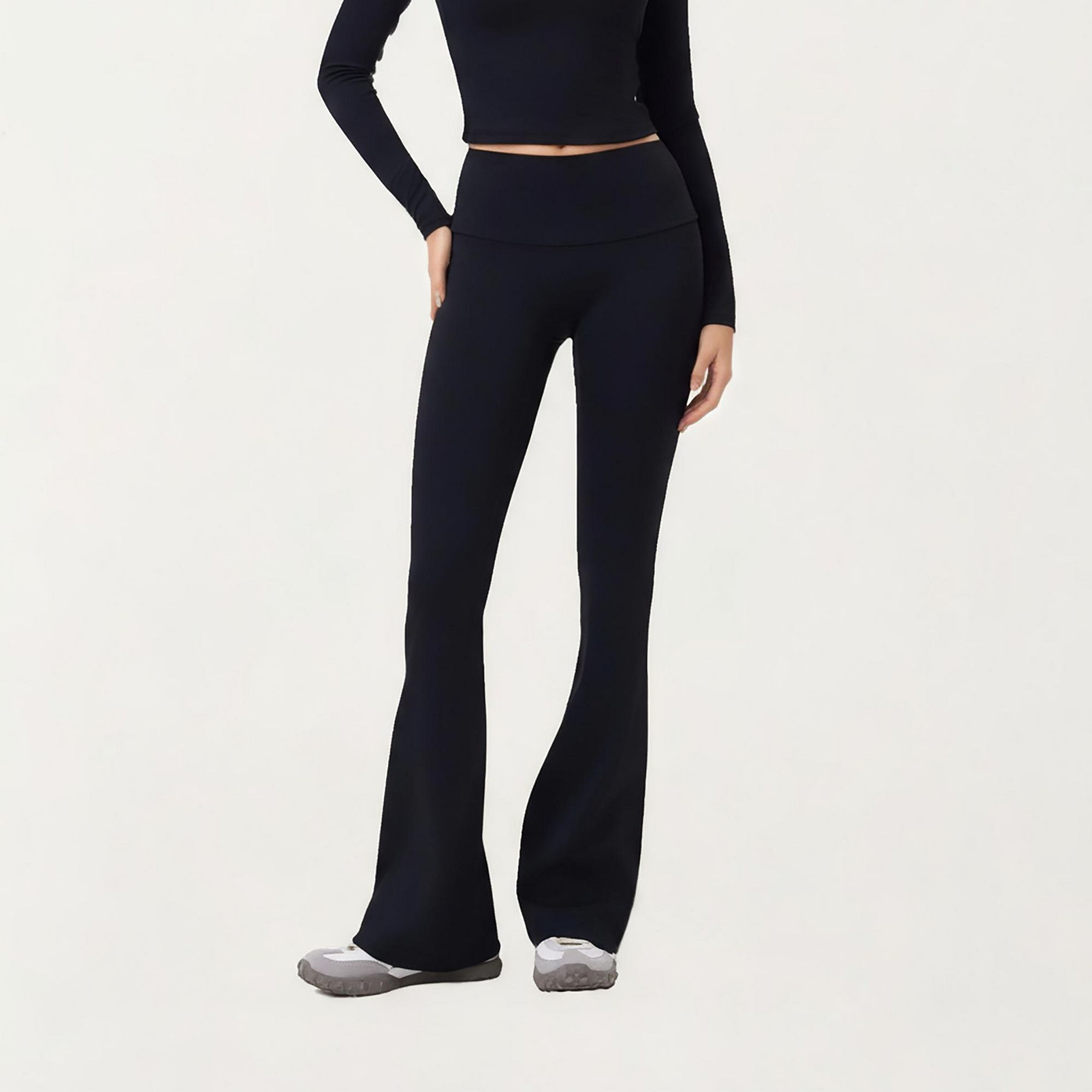 Anna-Kaci Active Women's High Waist Flare Leg Pants with Foldover Waistband and Stretch Performance Fabric