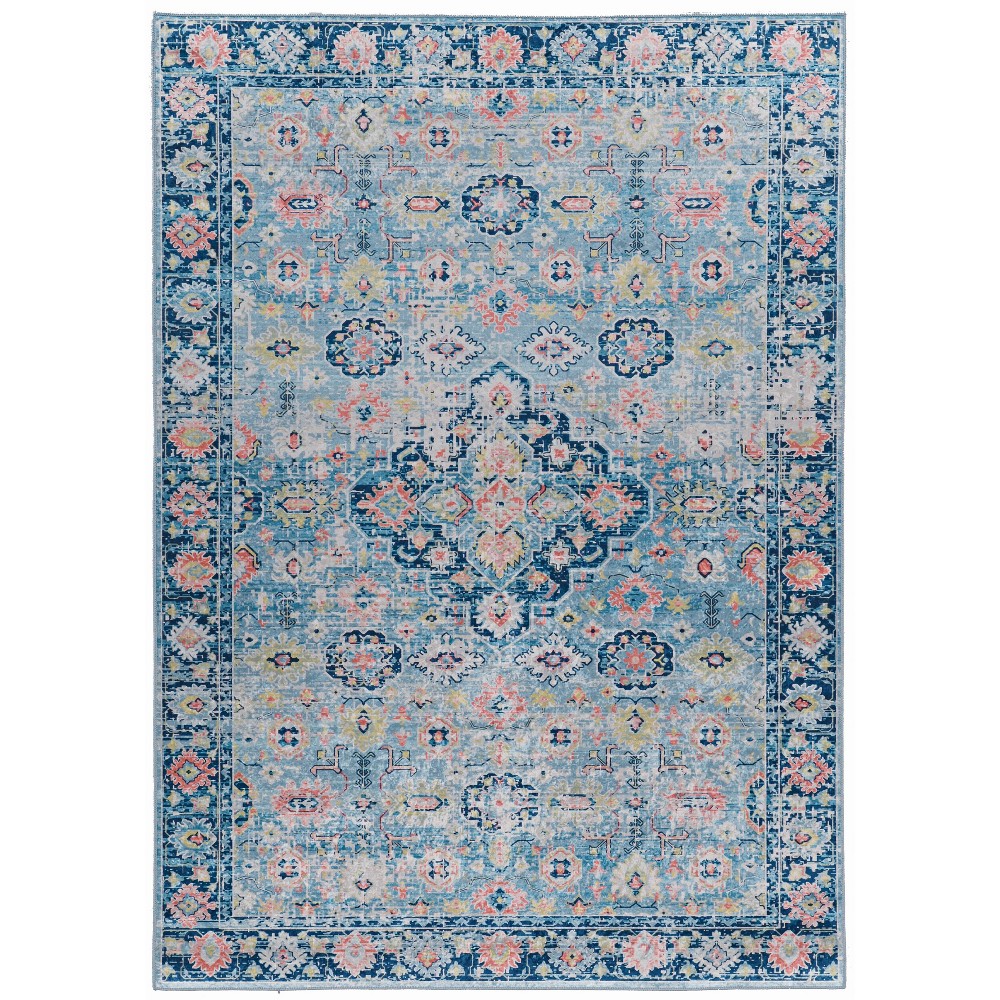 3'3"x5' Emerald Canton Rug Blue/Ivory - Linon: Traditional Medallion, Low Pile, Indoor Accent Rug