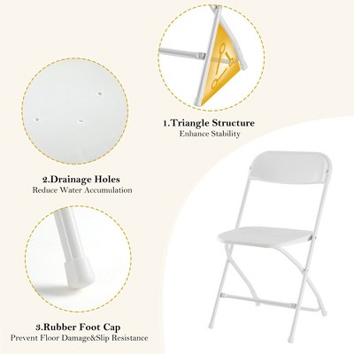 Set of 4 White Plastic and Steel Folding Chairs
