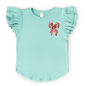 Christmas Bow Quilted Print - Flutter Sleeve Graphic T-Shirt - 1 of 4
