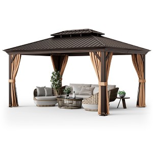 Tangkula 12' x 16' Double-Roof Hardtop Gazebo with Galvanized Steel Roof Netting Outdoor - 1 of 4