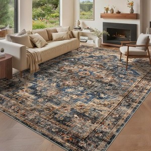 Indoor Washable Vintage Rug, Non Slip Non-Shedding Floor Mat, Soft Low Pile Thin Foldable Throw Carpet for Bedroom Nursery Dining Room - 1 of 4