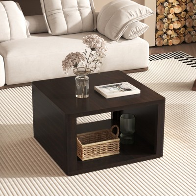 30.8" Modern Square Coffee Table, 2 Tier Center Table with Open Storage, Accent Coffee Table Nightstand for Living Room Bedroom Office