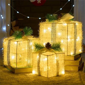 Joyfy 3Packs Christmas Gift Box Lights, Present Boxes Yard Light Decorations with 60/100 LEDs for Christmas Eve Night Indoor Decorations - 1 of 4