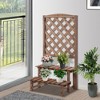 Outsunny Outdoor Plant Stand 2-Tier Wooden Flower Stand Display Plant Shelf with Climbing Vine Trellis for Patio Balcony Outdoor and Indoor Gardening - 3 of 4