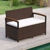 Tangkula Outdoor Storage Bench w/Cushion Backrest & Acacia Wood Armrests Hidden Storage - 2 of 4