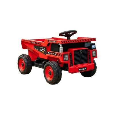 12V Kids Ride On Dump Truck, Electric Car Toy for Toddlers with Electric Dump Bed Shovel Spring Suspension Music LED Lights