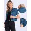 INSPIRE CHIC Women's Casual Short Puff Sleeves Button-Down Jean Denim Jacket - 2 of 4