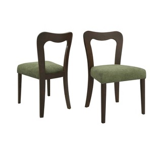 Christopher Knight Home Set of 2 Aaron Rubberwood Upholstered Dining Chairs with Curved Open Back Green/Dark Brown - 1 of 4