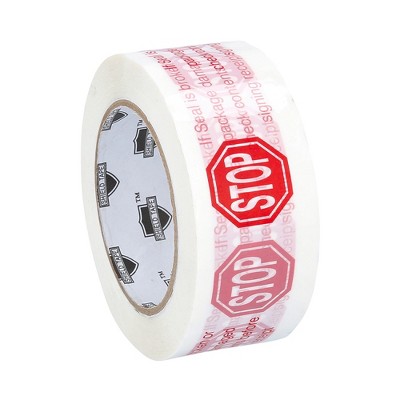 PSBM 36 Rolls 2" x 110 Yards, 2 Mil White Stop Sign Printed Packing Tape for Safety