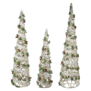 Northlight Lighted Berry and Pine Needle Cone Tree Christmas Decorations - 40" - Set of 3 - 1 of 3