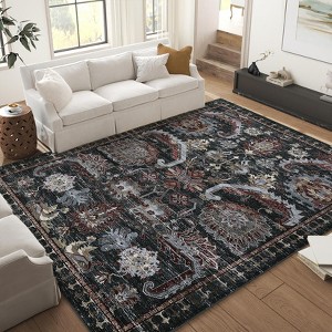 Washable Area Rug, Ultra-Thin Soft Vintage Indoor Rug for Bedroom Living Room or Dining Room, Non-Slip Throw Rug Foldable Carpet for Entry Office - 1 of 4