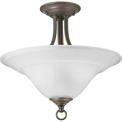 Progress Lighting Trinity Collection, 2-Light Semi-Flush Ceiling Fixture, Antique Bronze, Etched Glass Shade