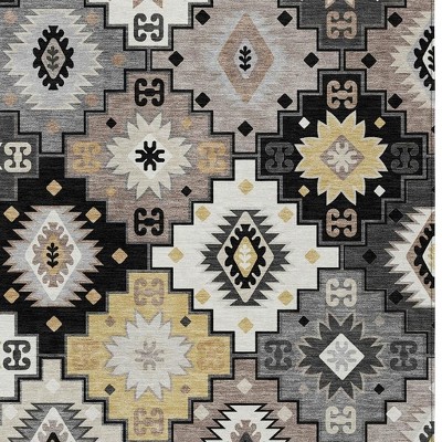 HomeRoots 5' X 8' Black Wheat And Gray Southwestern Washable Indoor Outdoor Area Rug