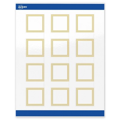 Avery Printable Square Labels, Gold Multi-Lined Border, 2" x 2", Glossy White Square Labels, Permanent, Laser/Inkjet, 120ct, Great for Product Labels
